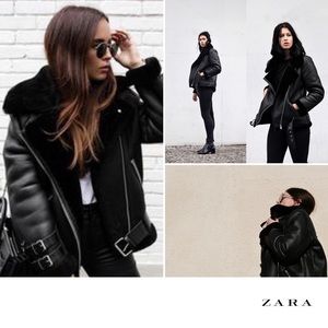 Zara Black Double Faced Biker Jacket NWT Sz S